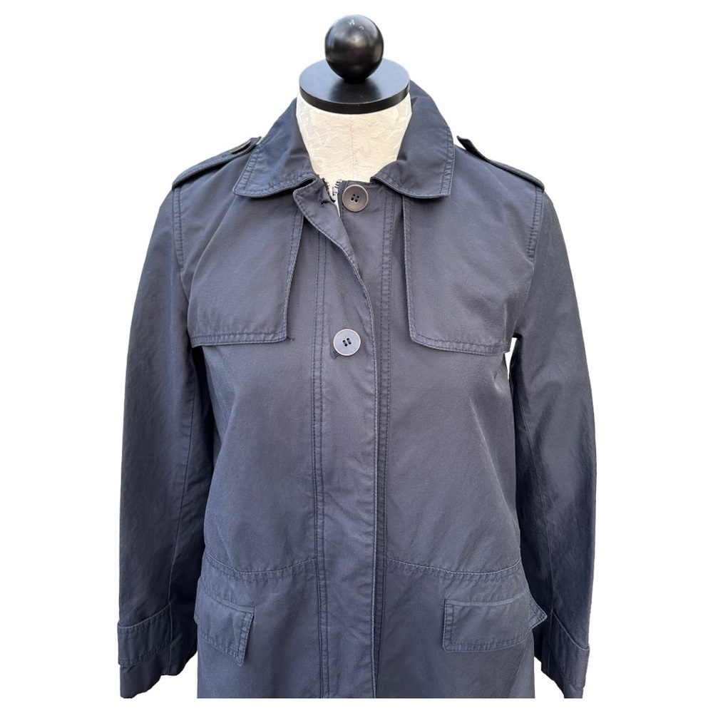 Zara Jacket Trench Coat Navy Blue Zip Front Lined Size XS - Picture 2 of 11